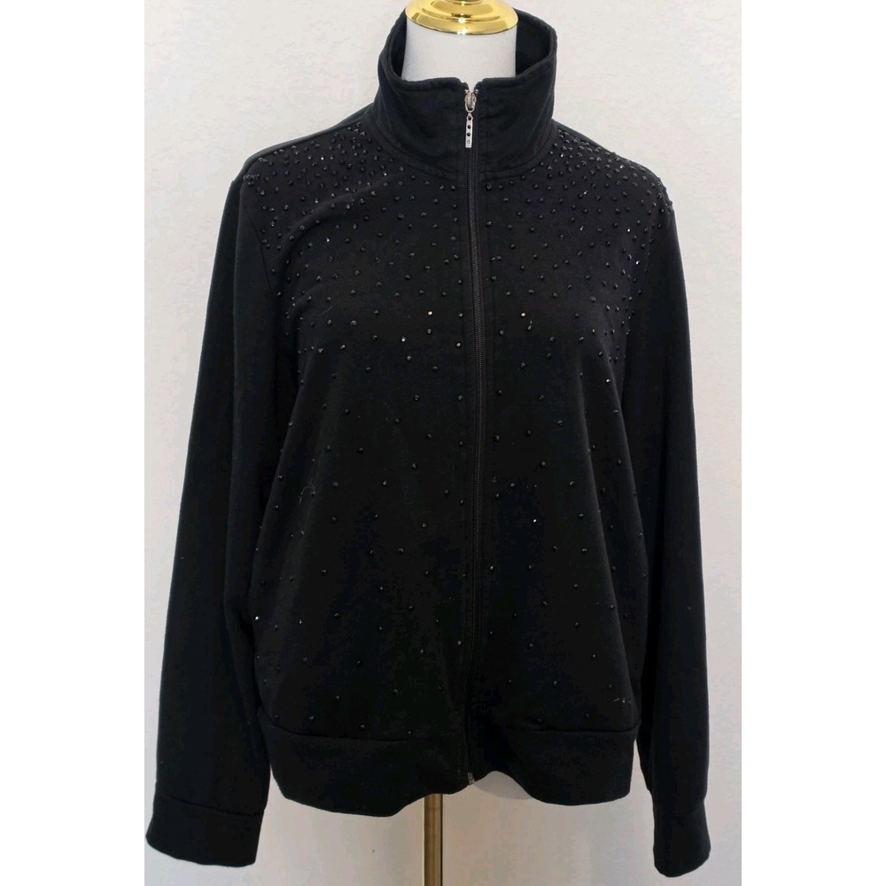 Mirror Image Women Size XL Black Rhinestone Design Zip Up Jacket Classic Weekend